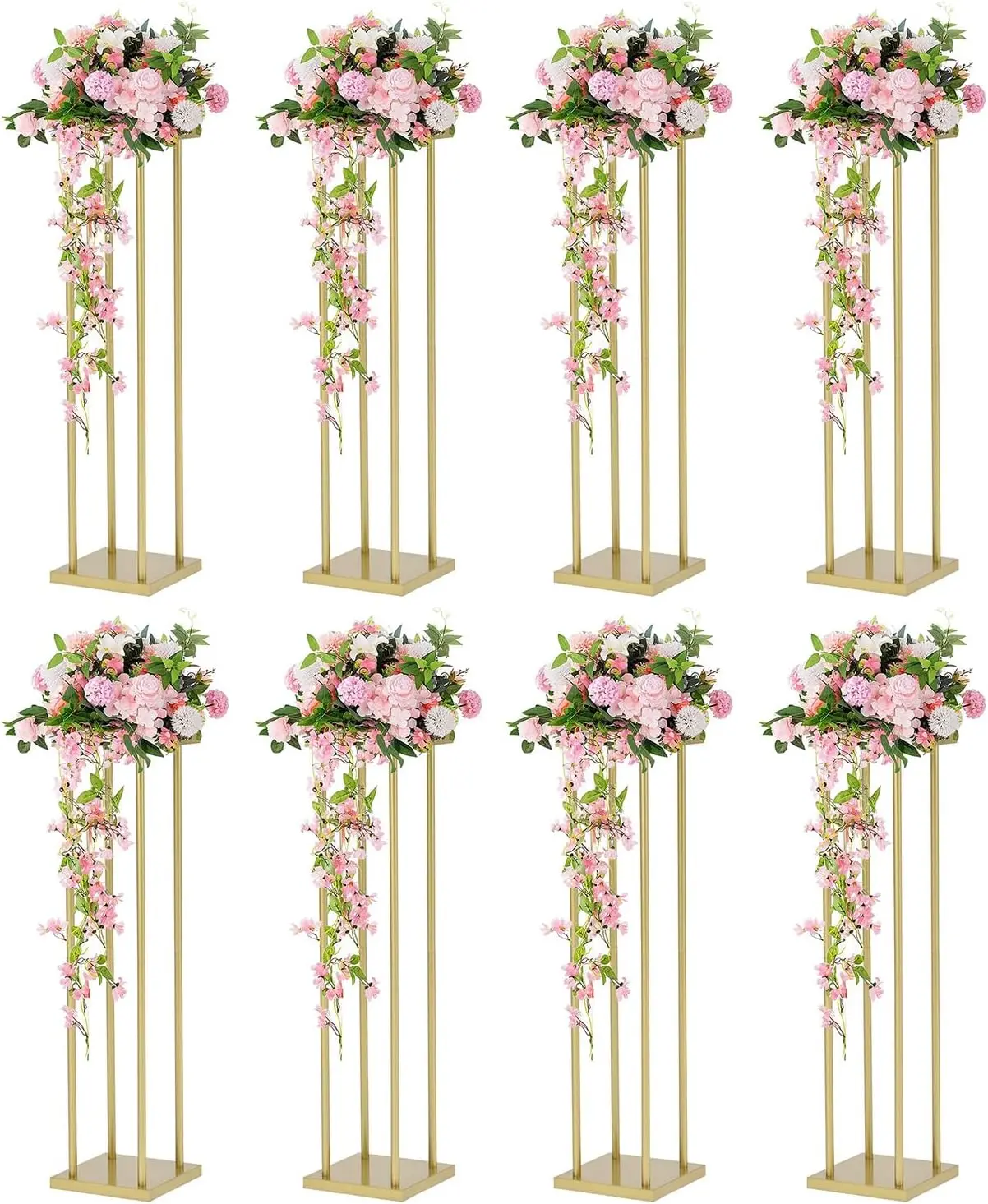 

8pcs 31.5inch Rectangular Gold Metal Wedding Flower Stand Vase Geometric Centerpiece Flower Display for Home Party Decorations