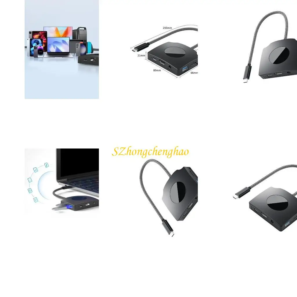 

USB C Hub with 2 USB3.0 Port Monitors Laptop Docking Station HDTV USB C Power Delivery Card Reader Portable Converters 601D