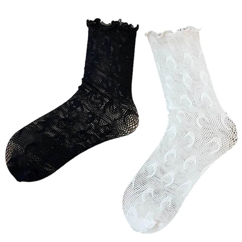 Womens Shank Length Sock Ribbon Moon Pattern Stocking Hollows Lacy Long Fishnet Mesh Ballet Sock for Summer