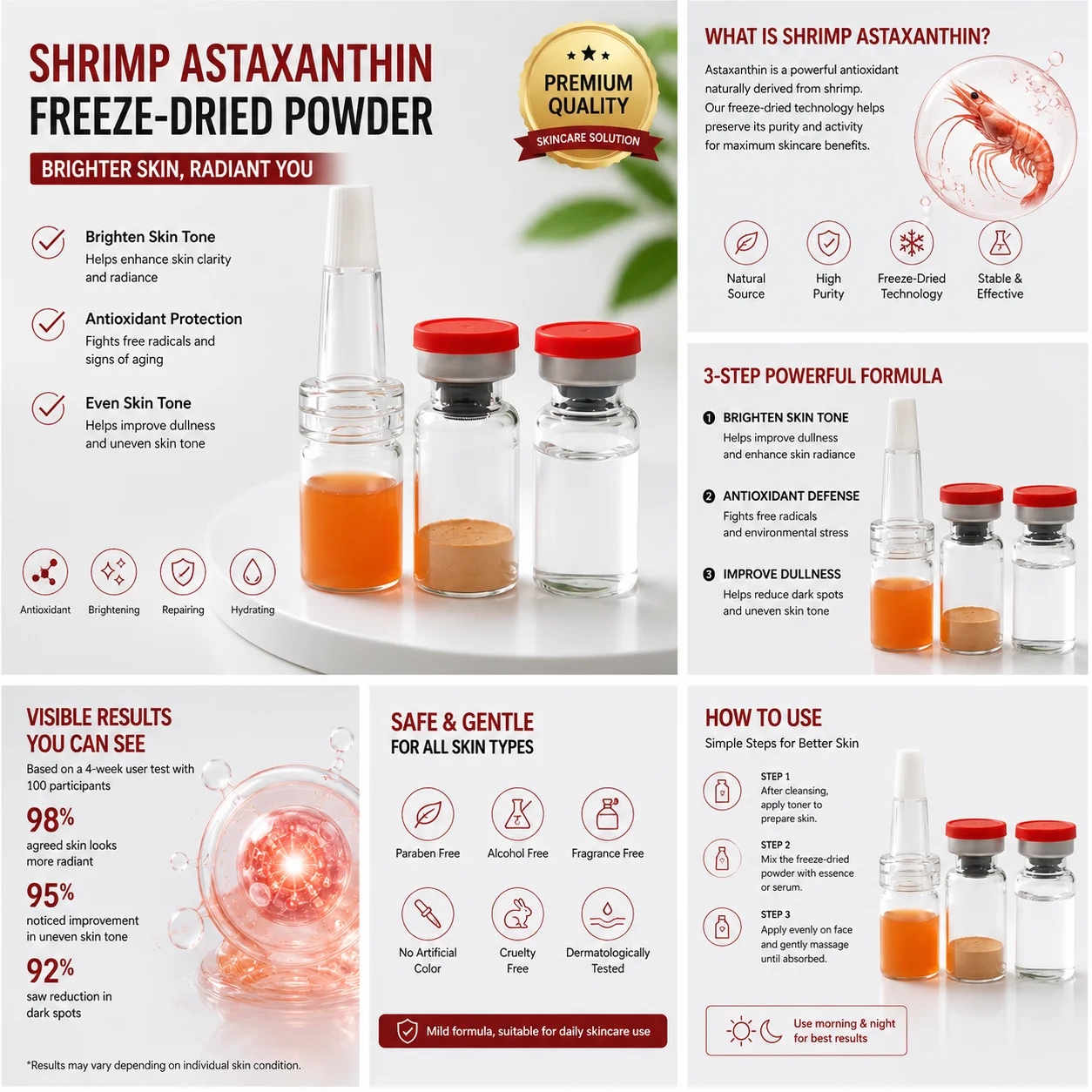 Natural Astaxanthin Freeze-Dried Powder from Microalgae | High Purity Antioxidant for Skin & Eye Care Support