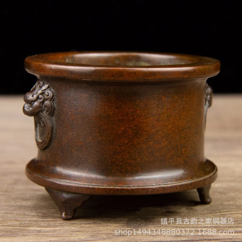 Pure Copper Lion Ear Three-Legged Bamboo Joint Incense Burner Ornament for Office Living Room Shop Desktop Decoration Gift