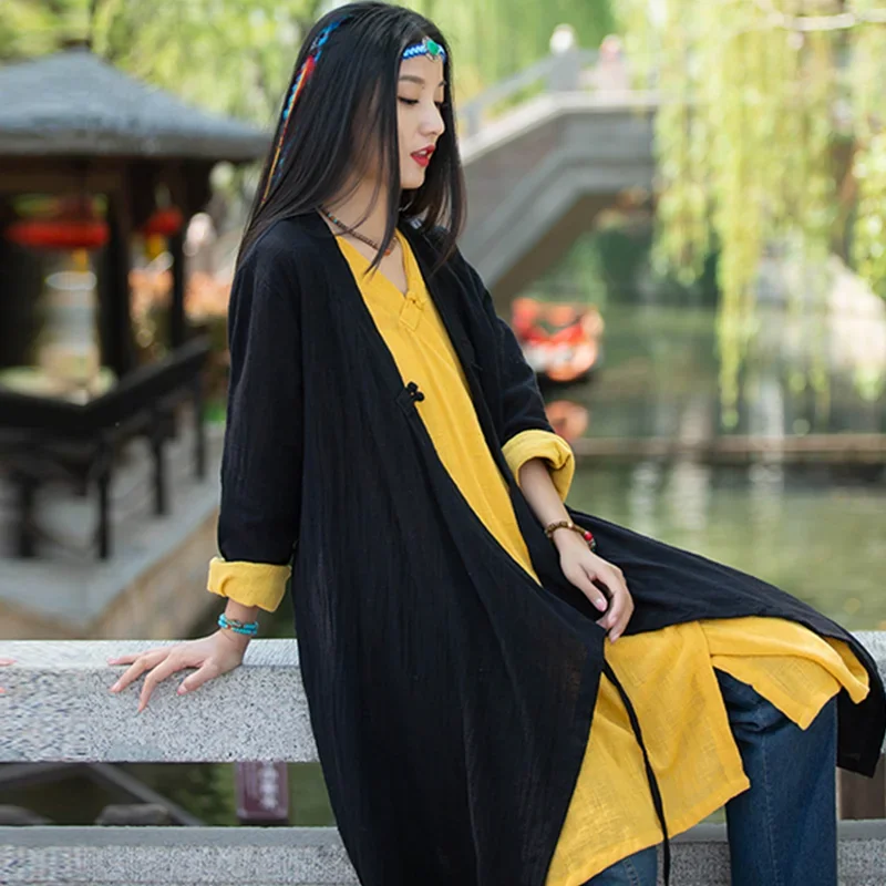 Pop Long Sleeve Vintage Clothes Blouses And Shirts Oversized Women Clothing Cotton And Linen T-shirt Loose Comfortable Overcoa