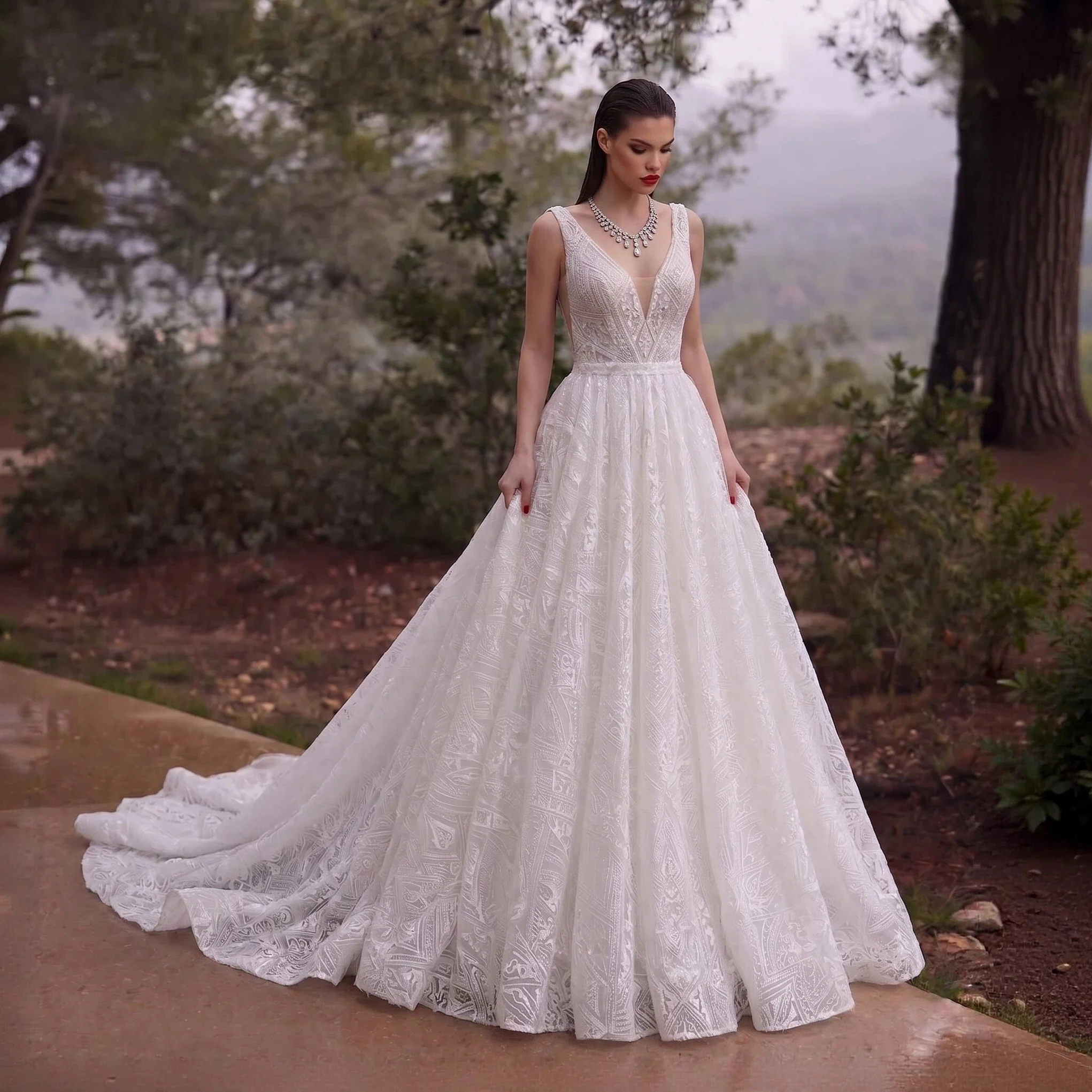 

Sharon Said Off White V-Neck Appliques Pearl Beaded Wedding Dress Luxury 2026 Romantic for Women Bride Gowns SW637 Customized