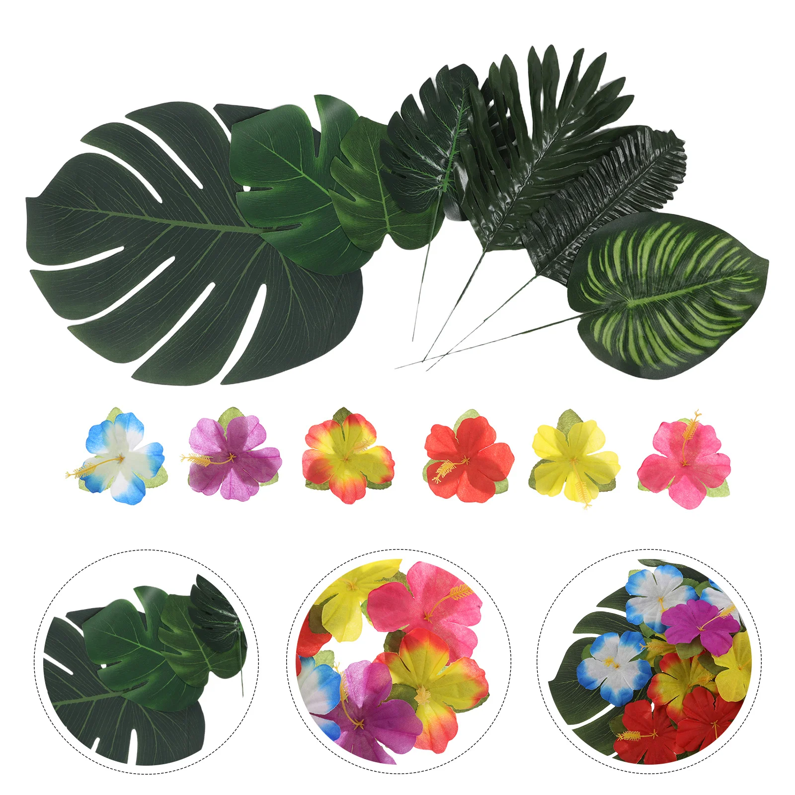 

112Pcs Artificial Monstera Faux Plants Tropical Palm Leaves Fake Green Leaves for Hawaiian Luau Party Decor Beach Theme