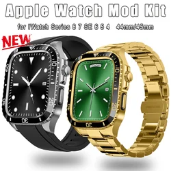 Metal Stainless Steel Case for Apple Watch Band 45mm 44mm Modification Kit Case Bezel Strap Iwatch Series 9 8 7 6 SE 5 4 Mod Kit