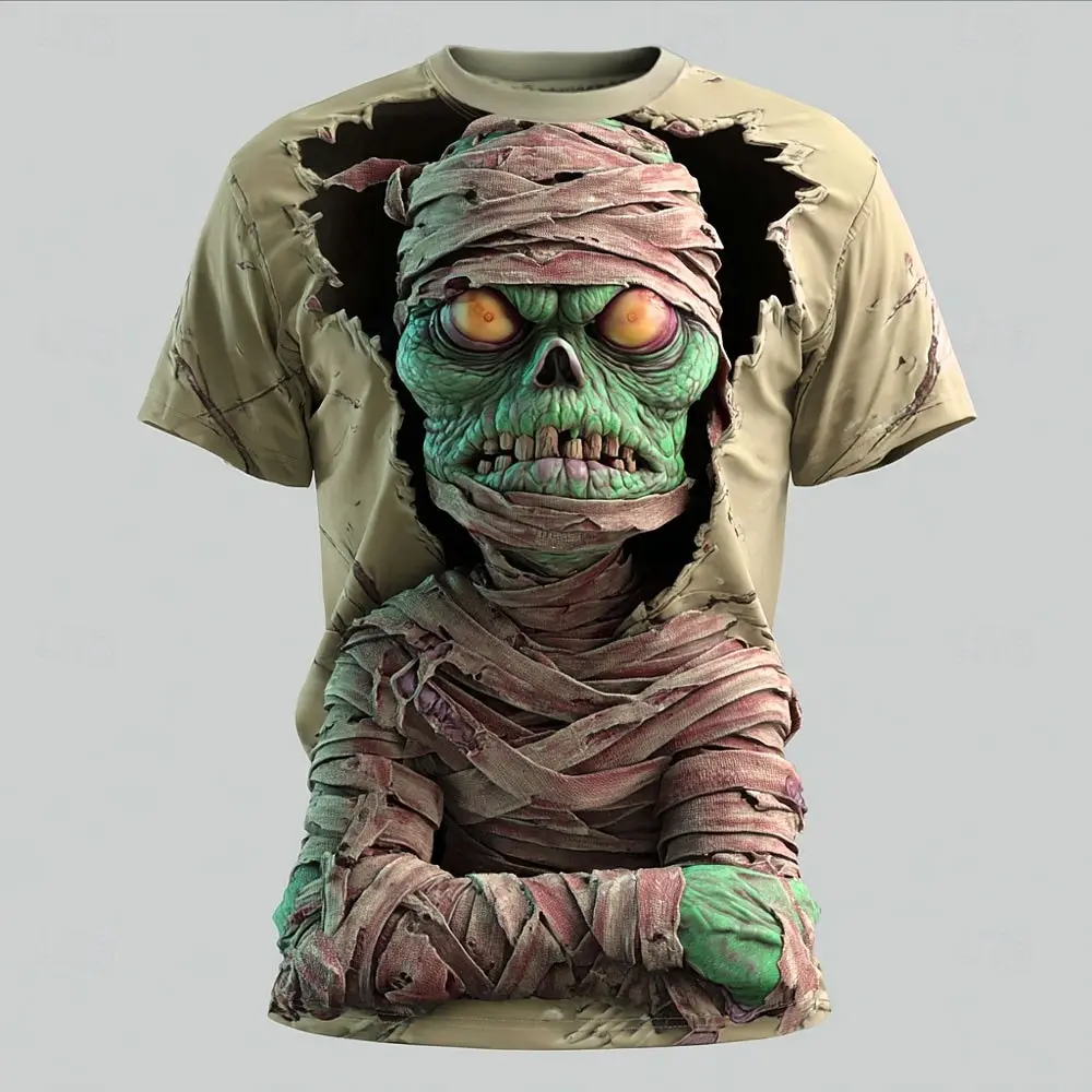Men's Optical Illusion Zombies Mummy 3D T-Shirt Fashion Cool Street T shirt Casual Personality Short Sleeve Tops Summer Clothing