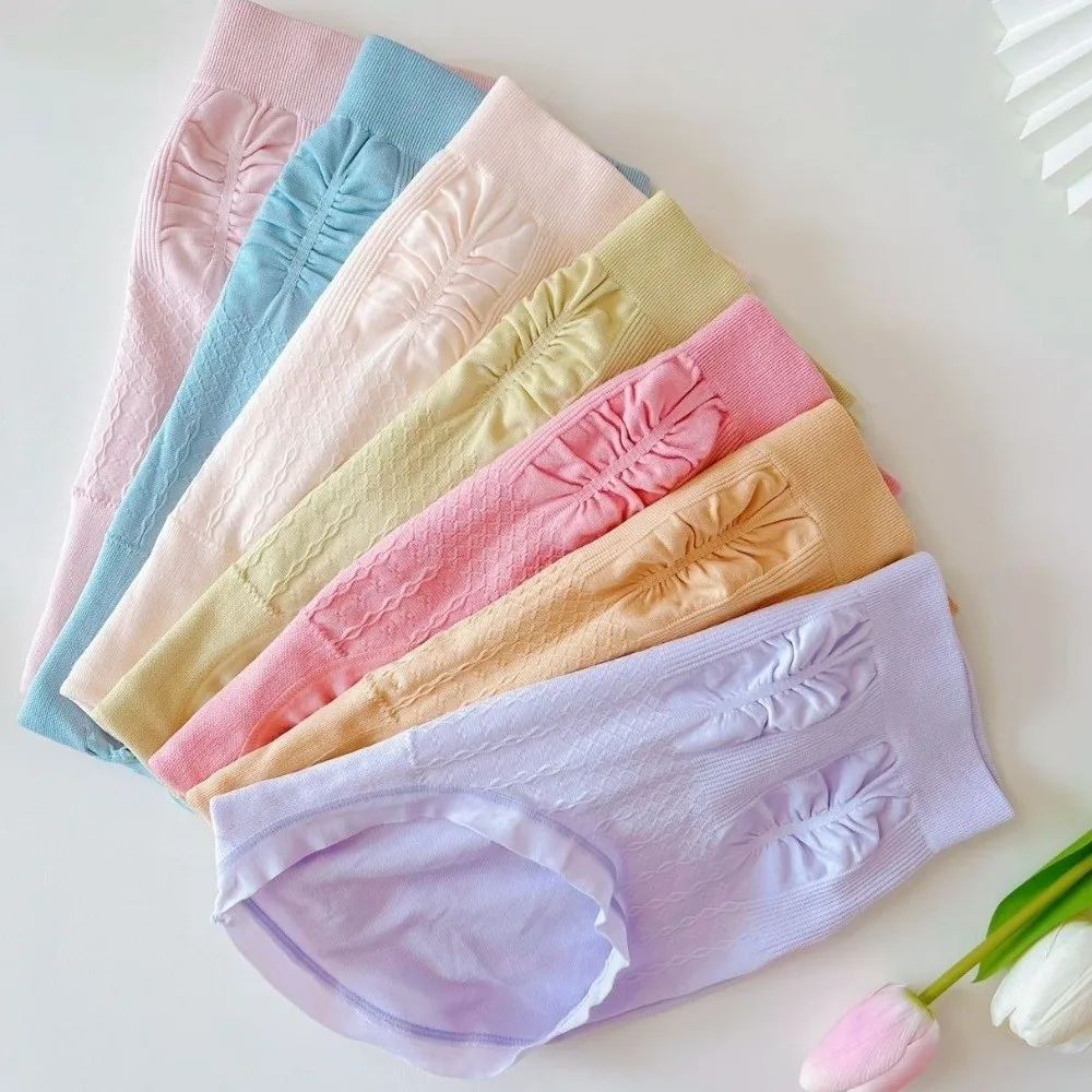 7-teiliges Set aus süßen Damen-Slips mit hoher Taille, Damen-Dessous, Unterwäsche, Rüschen-Slips, einfarbig, bequem, mit Schleife, Damenunterhosen. – Detail 3