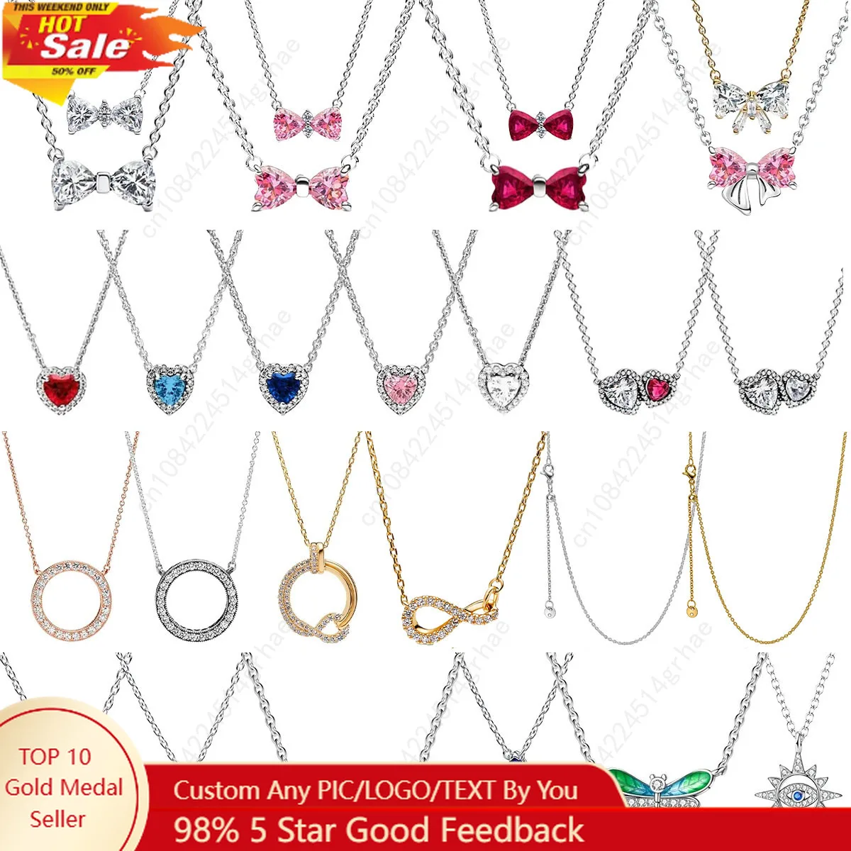 

Hot Sale Original 925 Sterling Silver Necklace Colorful bow tie Red Heart Pendant Fashion Necklace Charm Classic DIY Gift