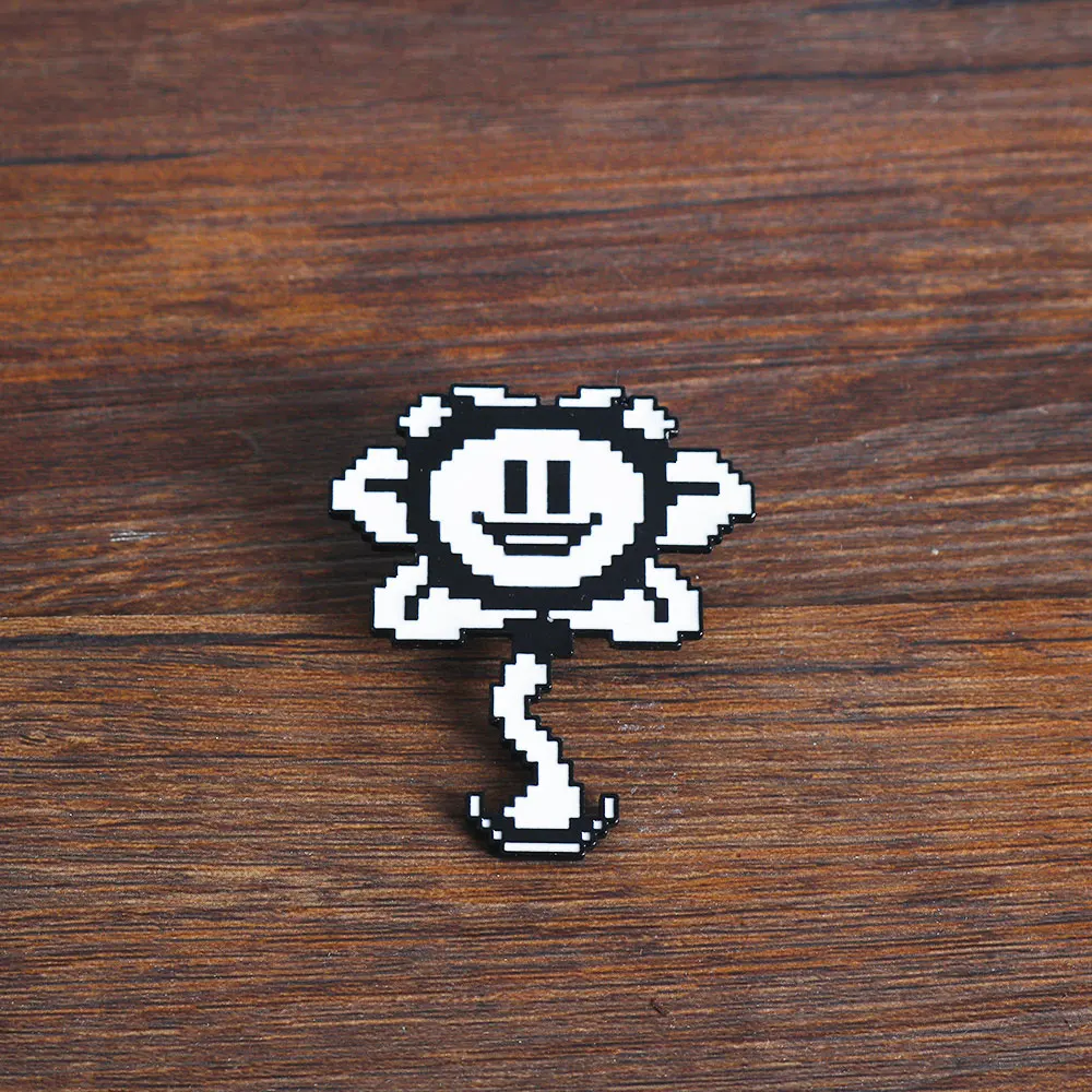 Spiel Undertale Tier Abzeichen Brosche Pins Nette Schwarz/Weiß Pixel Cartoon Hund Und Flowey Form Cosplay Broschen Requisiten Hemd zubehör