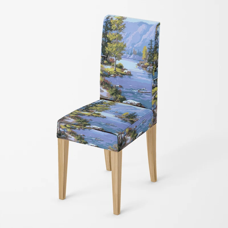 Home chair cover Oil painting style kitchen chairs Coversadjustable dining elastic fabricchairs covers chair cover for wedding