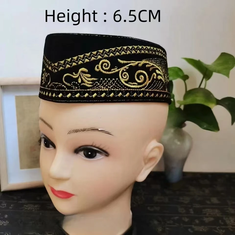 Embroidery Malaysian Boat Caps Black Eid Ramadam Prayer Hat For lslam Men Velvet Soft Touching Turkey Headwear