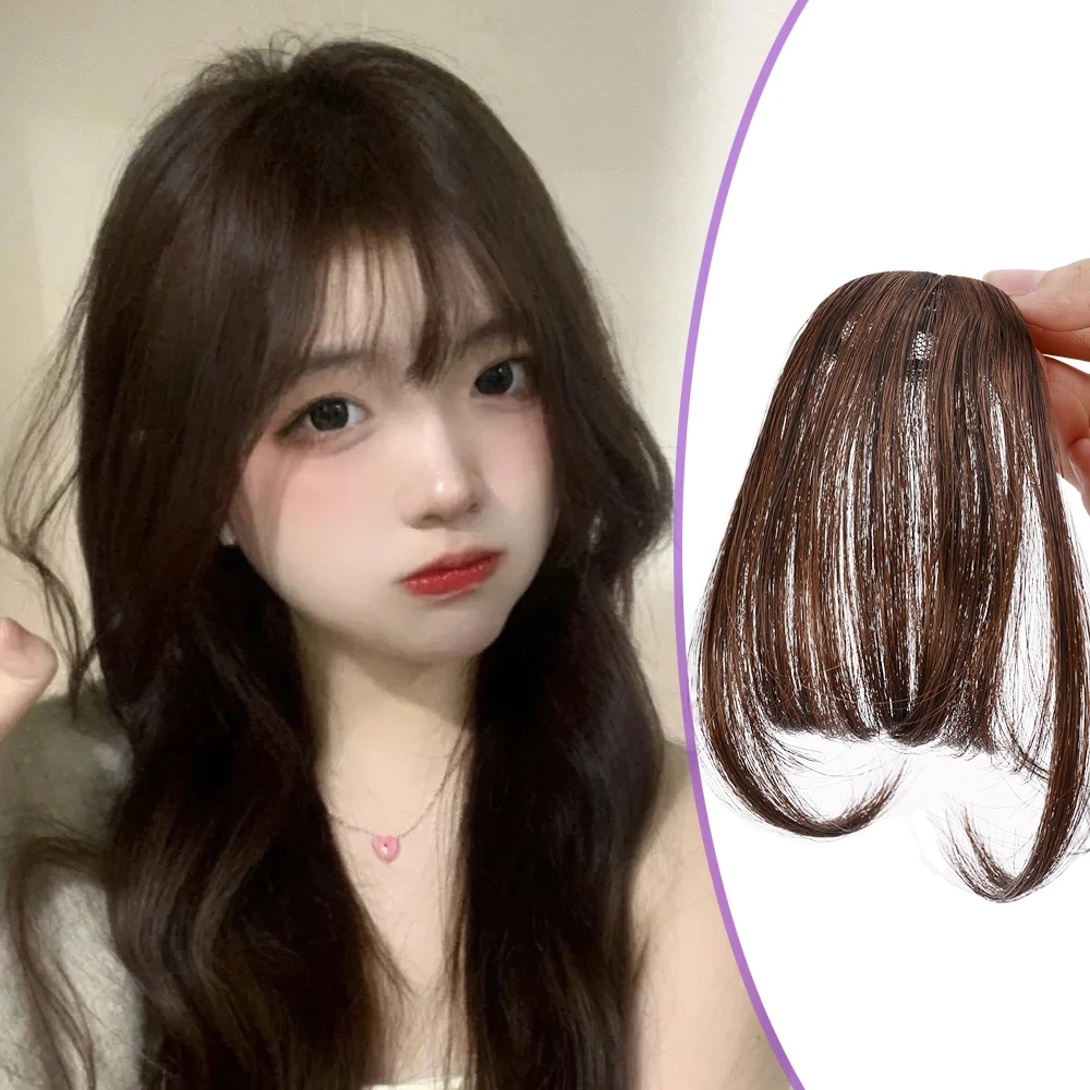 Synthetic Air Hair Fake Fringe Clip In Bang Cover Hair Natural Invisible Front Neat Bang Extensions for Women Wig Hairpieces