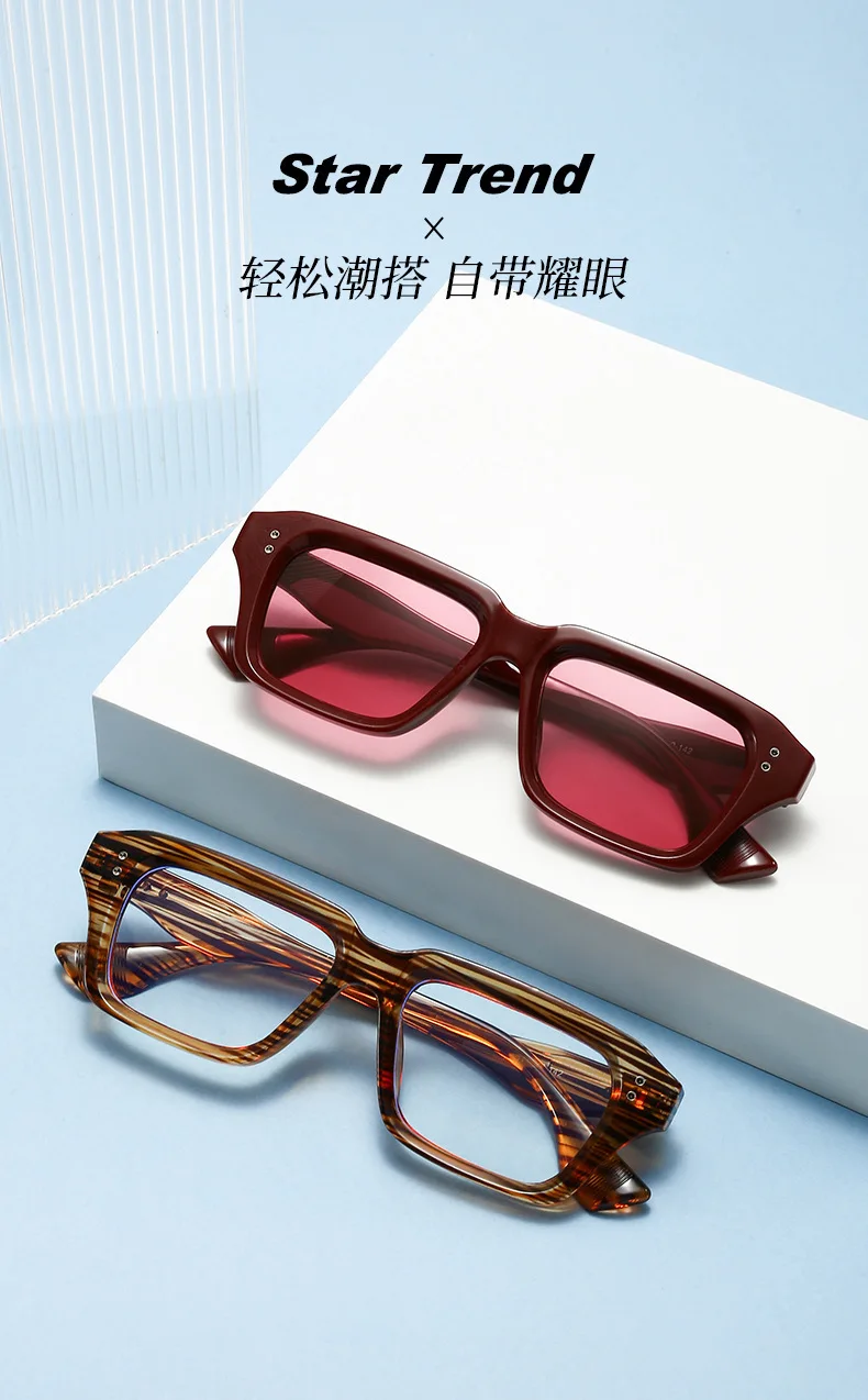 Luxus Vintage Nieten Schmücken Quadratischen Rahmen Sonnenbrille Frauen Männer Mode Designer Shades Sommer Reisen Stick Brillen UV400 – Detail 2