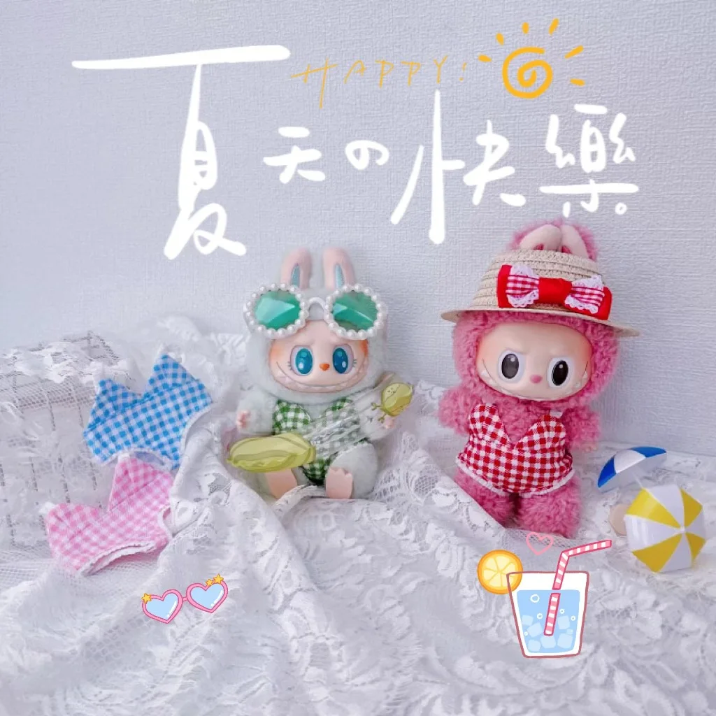 

For 15/17cm Doll Clothes Labubu Macaron Swimsuit Set Mini 3.0 Labubu ClothingOutfit Swimming Rings Glasses Accessories