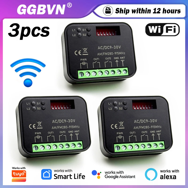 Módulo de interruptor inteligente universal RX MULTI 300-868 MHz Wifi 2 canales, control por aplicación Funciona con Tuya, 433 MHz 868 MHz, receptor de control remoto para garaje/puerta