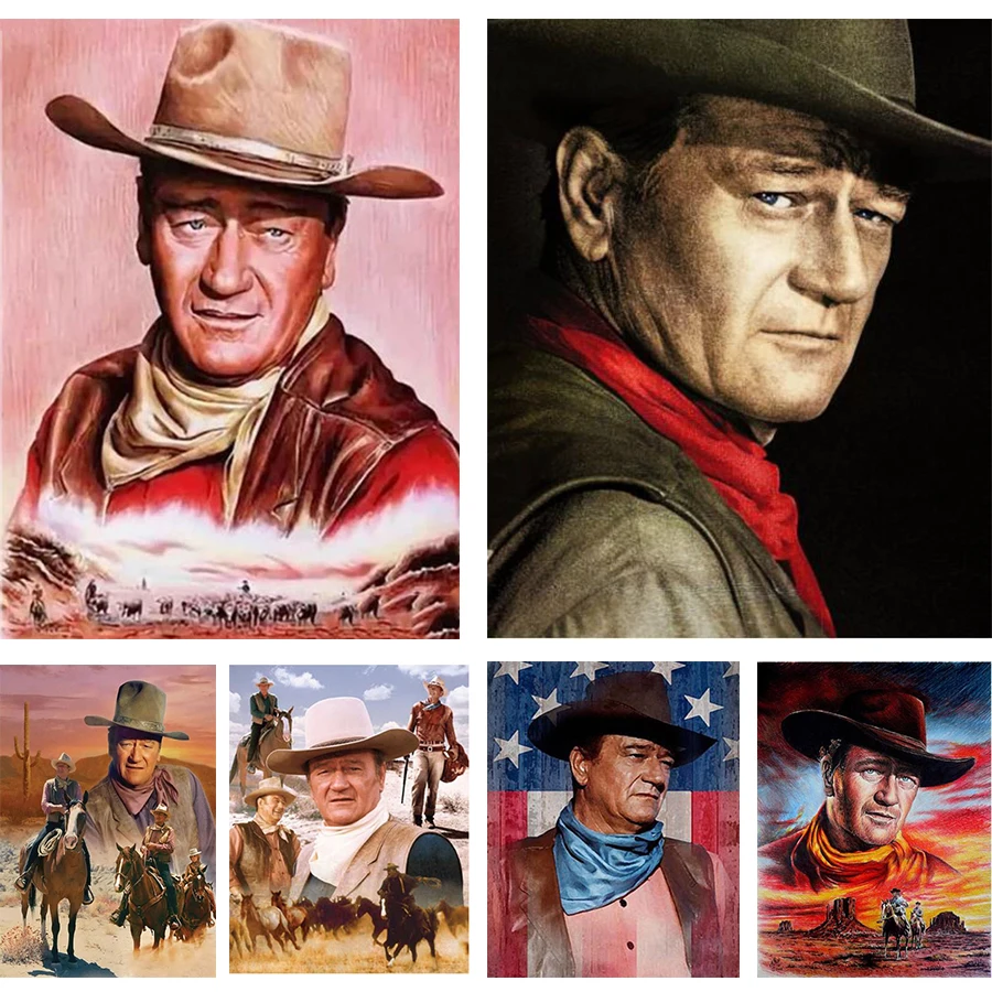 5D Diamond Painting Cowboy John Wayne Full Round square Diamond Mosaic Picture of Rhinestones Diamond Embroidery Home Decoration