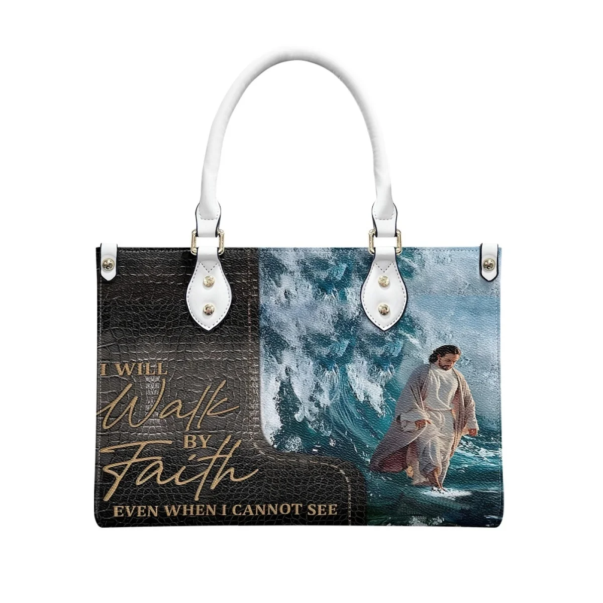 Bolso con nombre personalizado para mujer, Cartera de lujo con mensaje de "I Will Walk By Faith Even I't See Jesús", envío directo