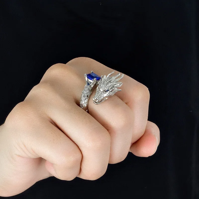 Huitan Novel Dragon Design Opening Rings Delicate Aesthetic Bright Finger Accessories for Women Opulent Chic Jewelry for Party view 4