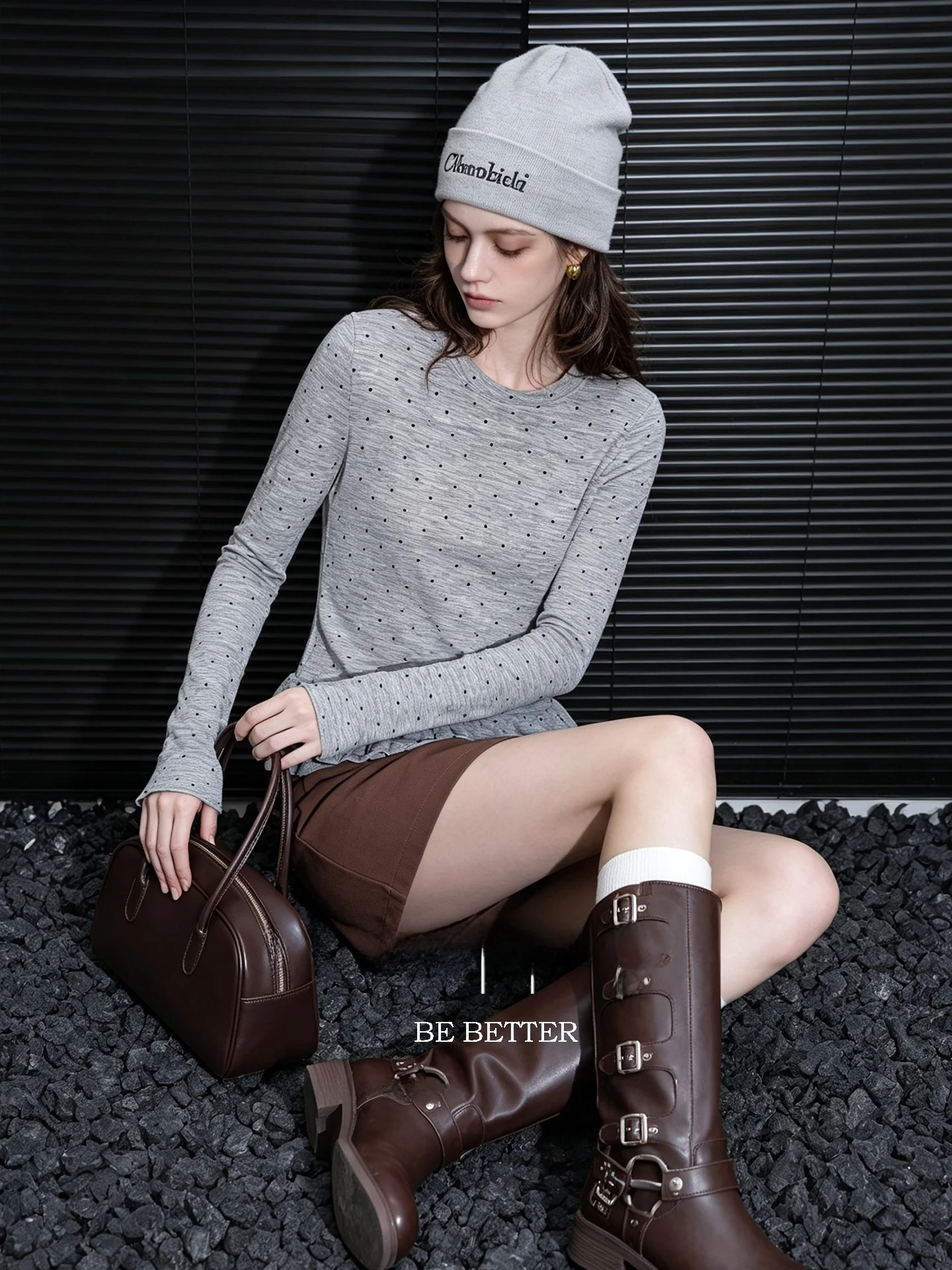 Huaappuw Polka Dot Splice Long Sleeve round Neck T-Shirt Women's Base Shirt French Style Standard Fit Lyrical Fiber Autumn Ne...