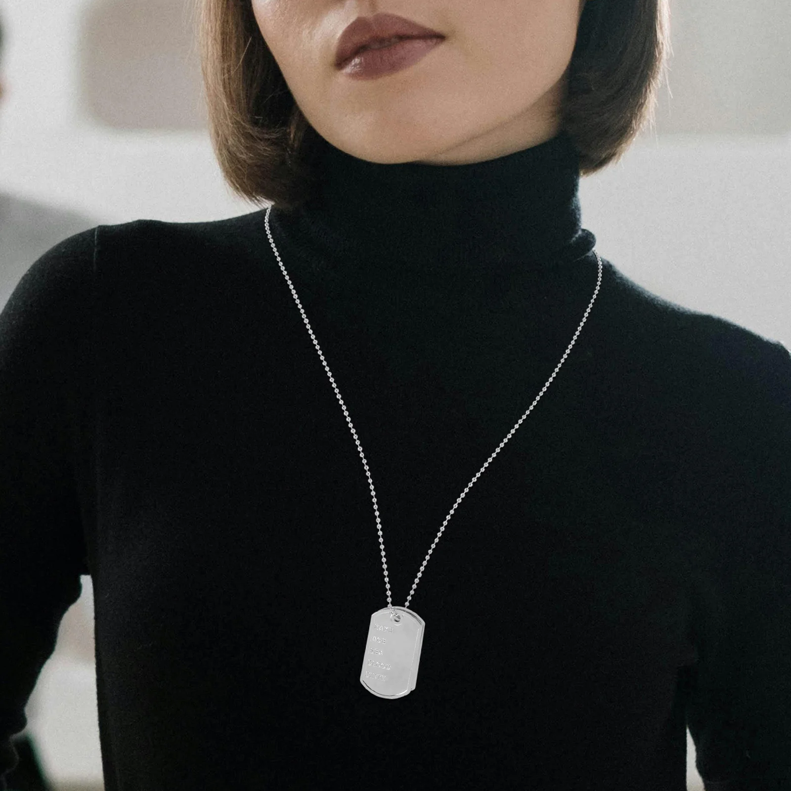 

1 set Tag Necklace Army Style Men'S Fashion Pendant For Cosplay Halloween Carnival Party Accessory Cosplay Charms Silver