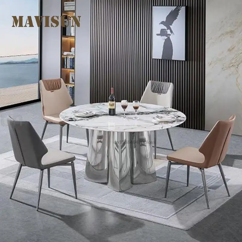 

New Microcry Stalline Rock Slab Round Table Large Apartment Kitchen Furniture Modern Minimalist Dining Room Table Set For Home