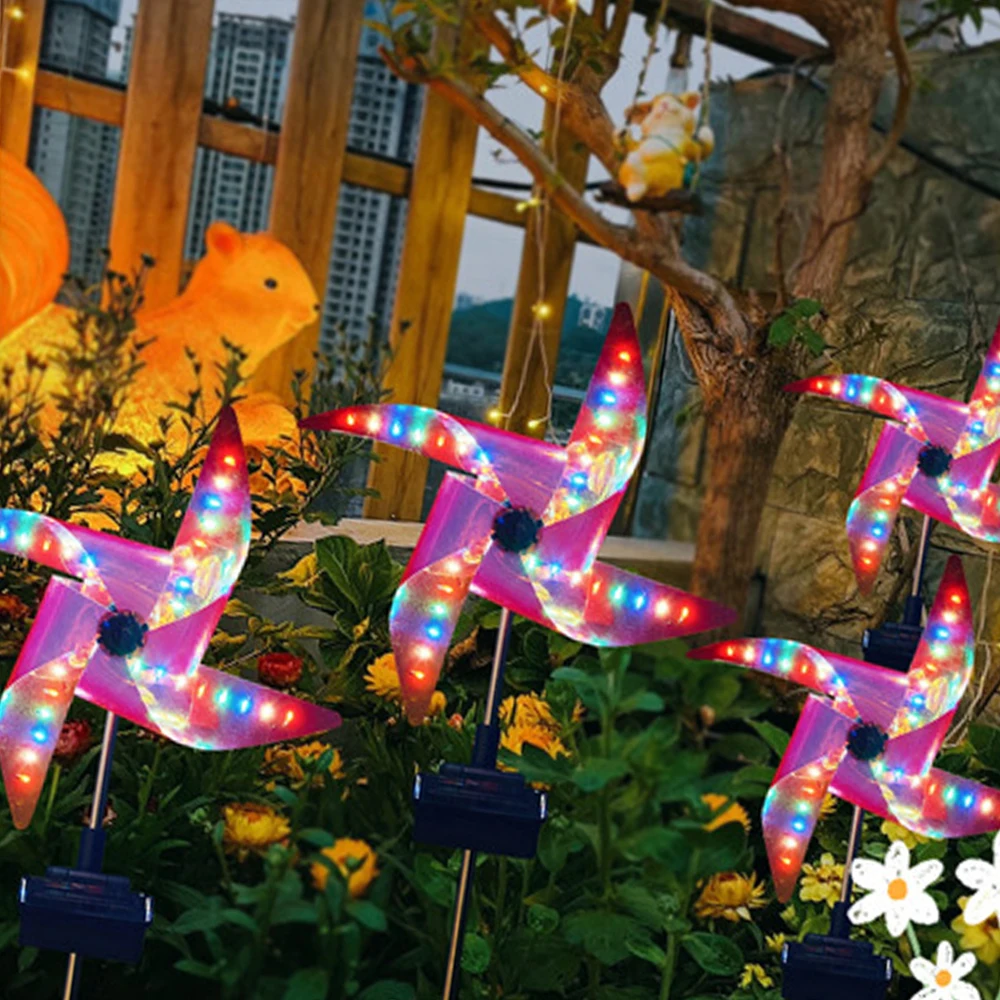 

Solar Windmill Light Wind-Powered Rotation Waterproof Outdoor Garden Decor Yard Lawn Backyard Landscape Sun LED Pinwheel Lamp