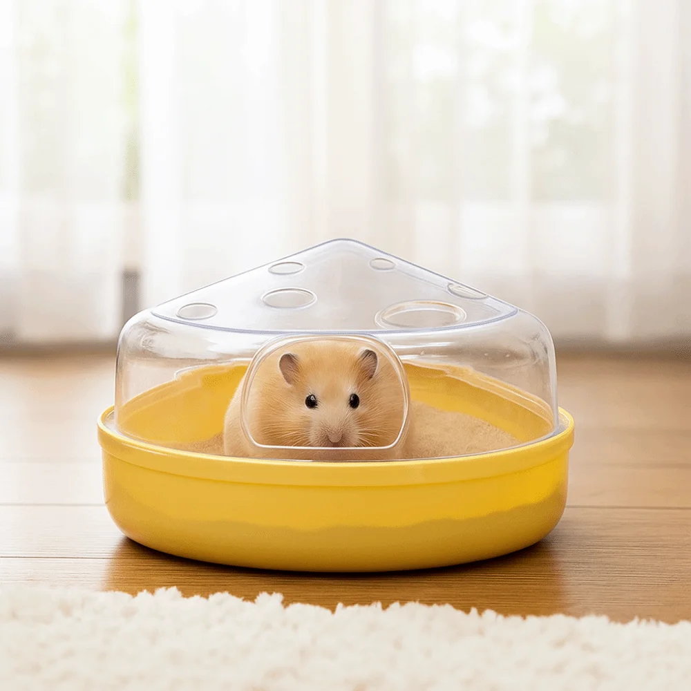 Caja de baño de arena transparente para hámster, bañera de baño antiderrames a prueba de Escape para hámster, casa de baño desmontable con forma de queso