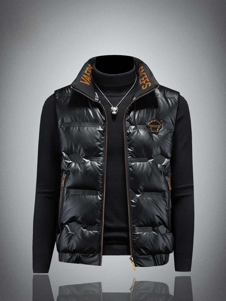 

Lightweight Men's down Vest Stand Collar Svel Du down Jaet Faionable Urban Sle Youth Outerwear Waterproof Zipper