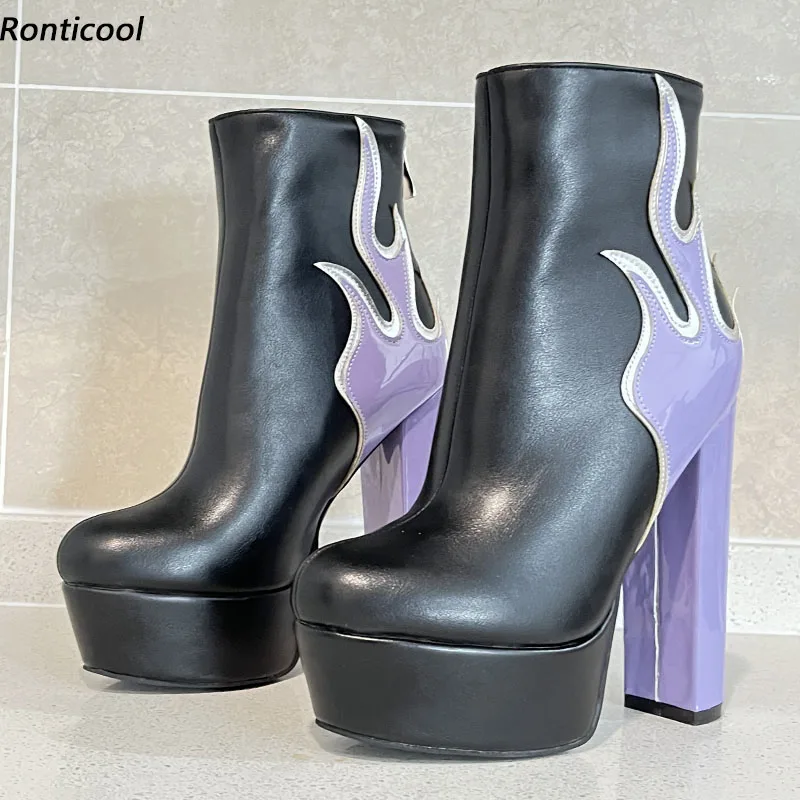 

Ronticool женские зимние ботильоны ручной работы на платформе с боковой молнией на массивном каблуке с круглым носком, черные вечерние туфли размера США 5-20