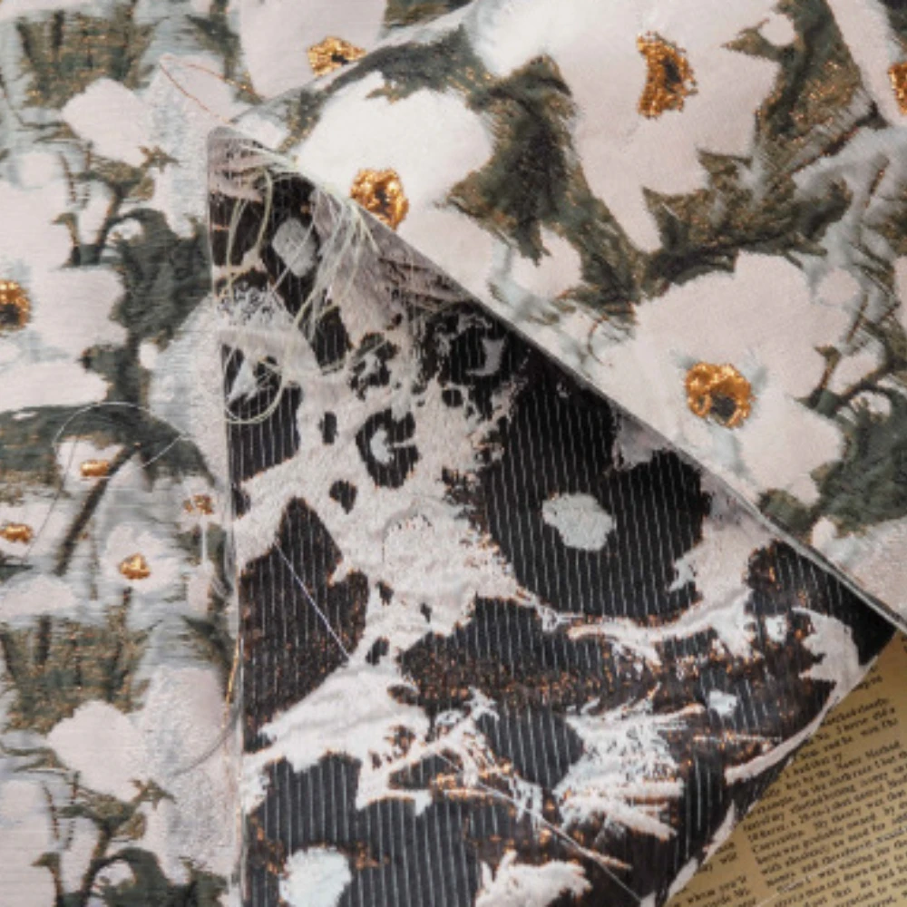 

Ткань жаккардовая из золотистой шелковой пряжи с узором «Цветы чернил» для женских платьев, рубашек, сумок, модный дизайн, швейная ткань на метры, весна-осень