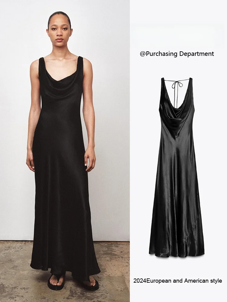 

Summer New Arrival Women's Gown Elegantly Backless Sleeveless Silk Satin Long Dress for Party Pure Color Evening Gown