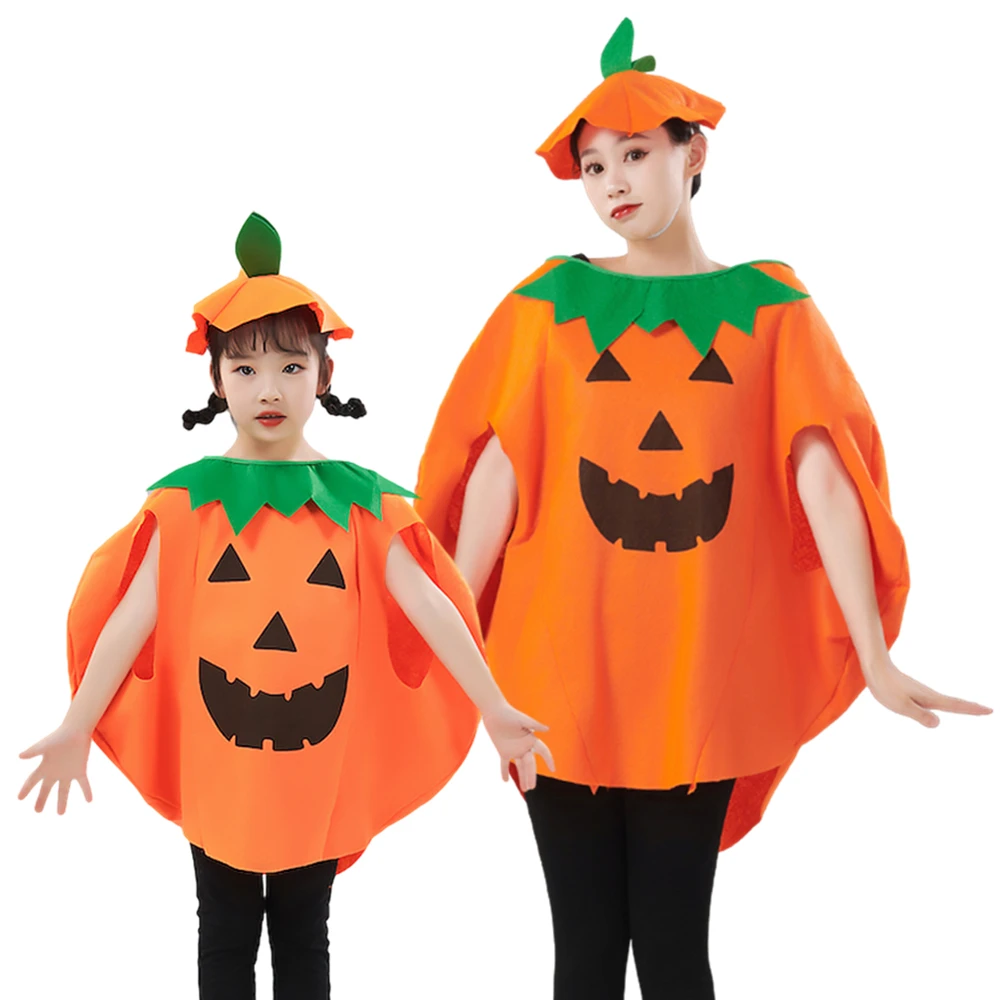 Halloween Costumes with Candy Bag Trick or treating Pumpkin Cosplay Suits For Adults Kids Holiday Party Clothes