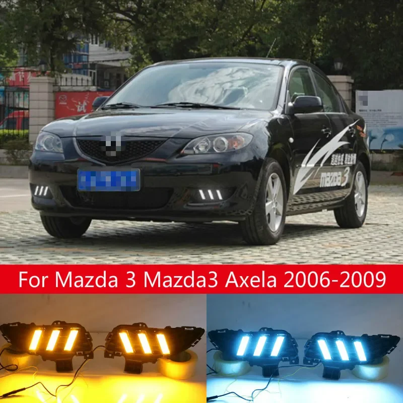 

2 шт. светодиодные дневные ходовые огни для Mazda 3 Axela 2006-2009, реле указателя поворота, ABS 12 В, DRL, украшение противотуманной фары