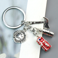 Fire Engine Fire Extinguisher Axe Fire Cap Fire Dept Fireman Firefighter KeyChain KeyRing Man Accessories Jewelry Pendant