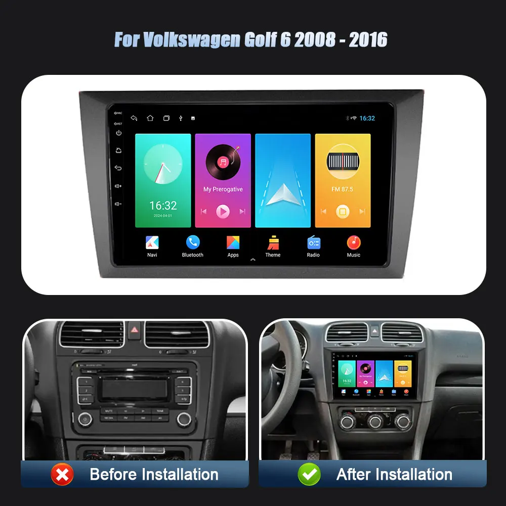 Android 14 For Volkswagen Golf 6 2008-2016 Head Unit WIFI 4G Wireless Carplay Stereo Car Radio Multimedia Navigation Player