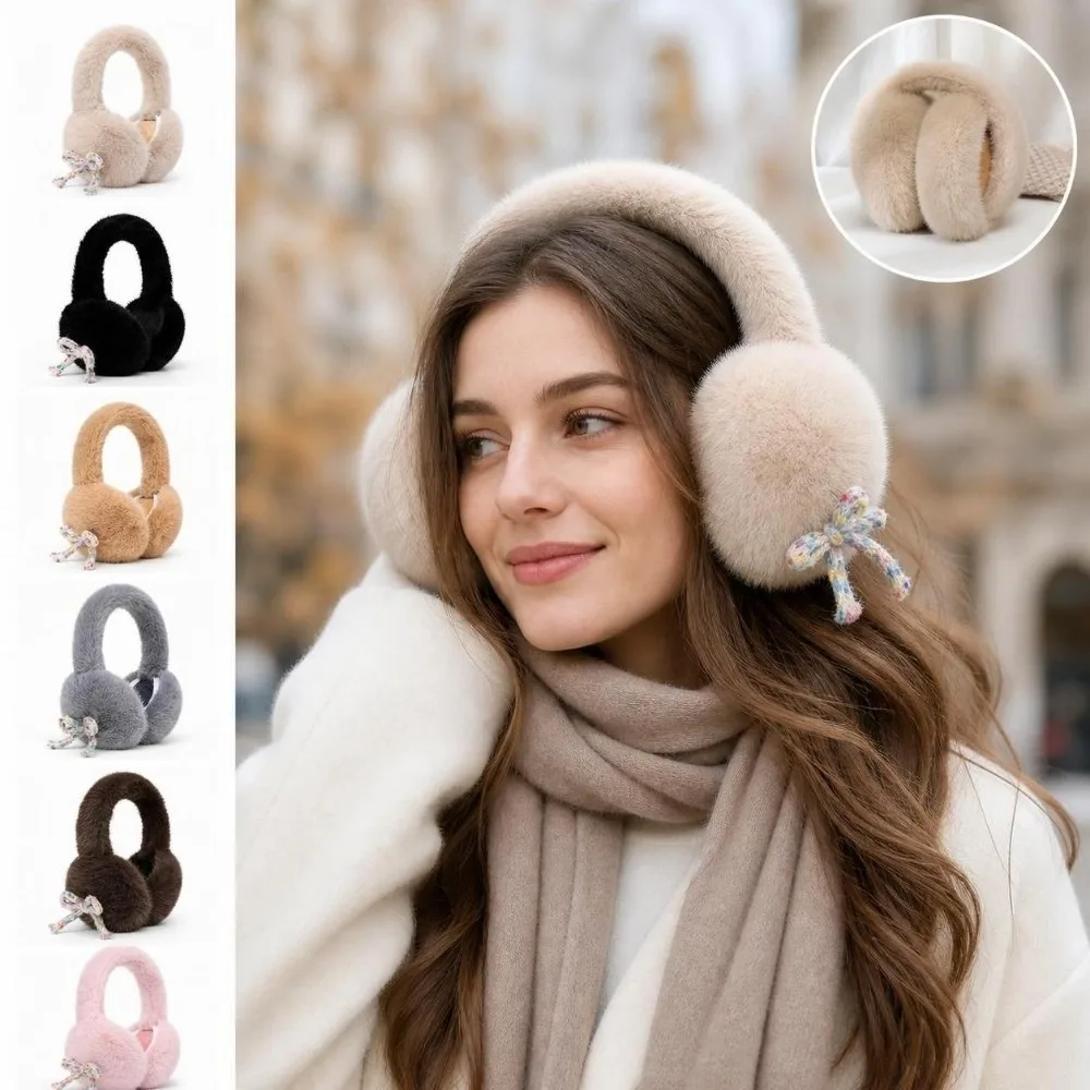 Sweet Imitation Mink Fur Earmuffs Soft Fluffy Faux Fur Earmuffs Lovely Bow Decor Portable Bowknot Earmuffs Cold Weather Wear