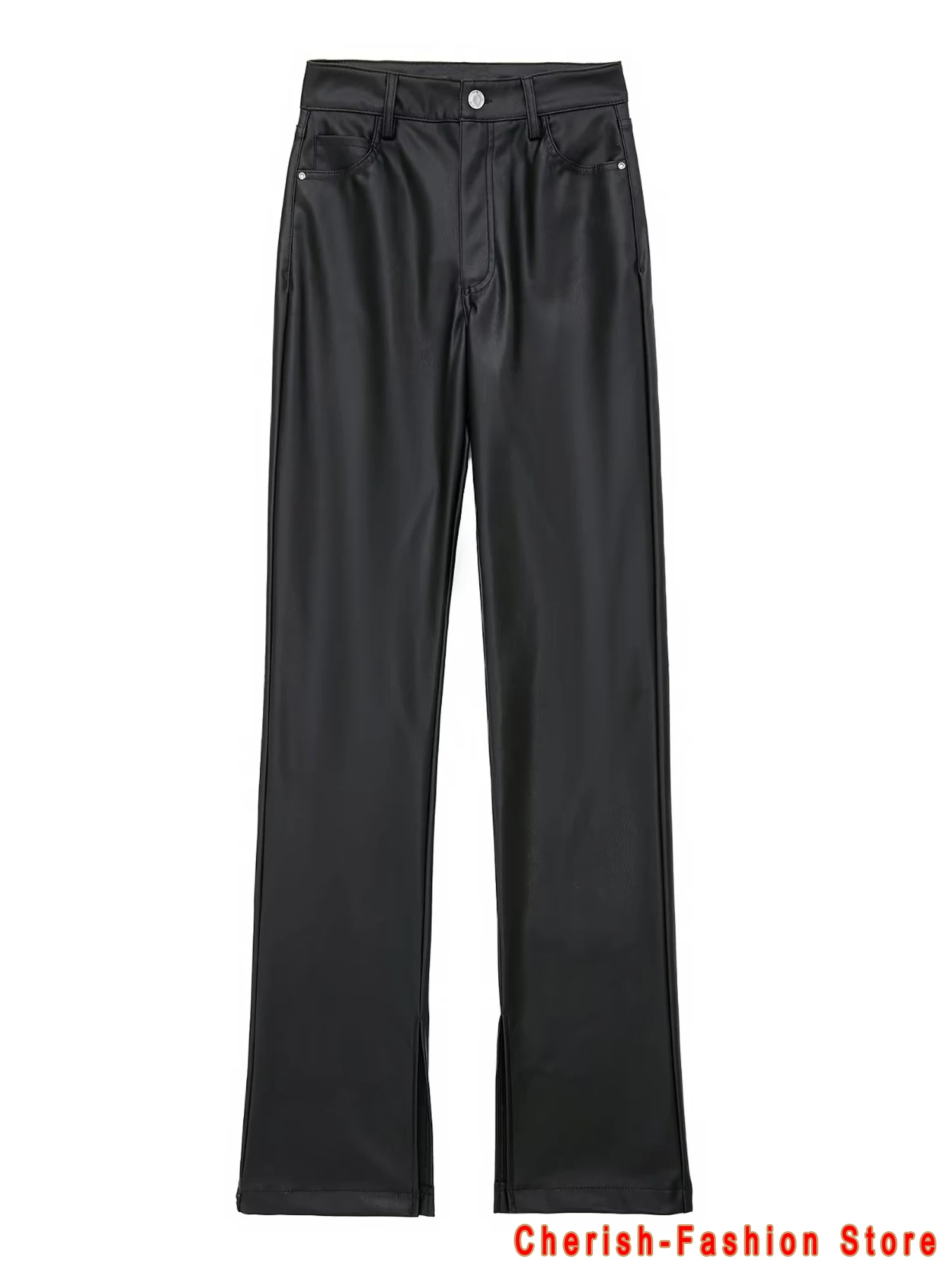 Pantaloni da ufficio di marca nera in ecopelle donna 2023 primavera allentati a vita alta Casual Streetwear moda PU Lady Mujer pantaloni