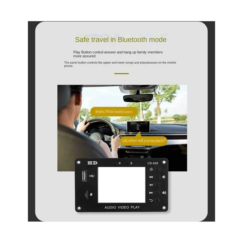 Portable HD Car Lossless Full Format Mp5 Bluetooth 5.0 Calendar Clock Alarm Clock 2.8-Inch TFT Screen FM Audio Module