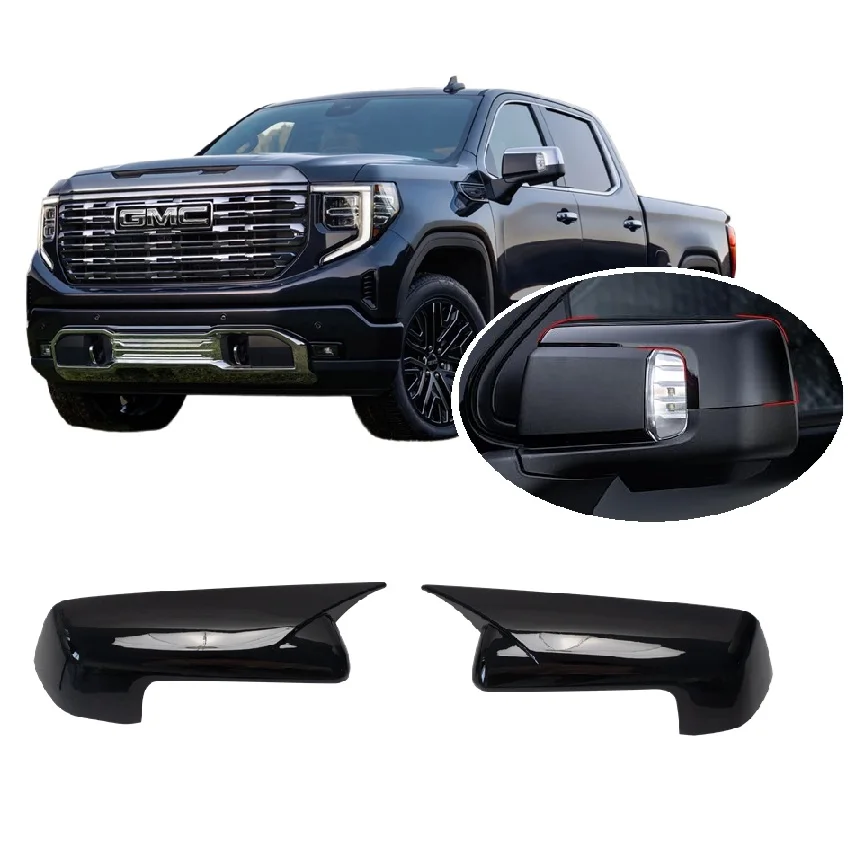 for GMC Sierra IV 1500 2019-2025 Gloss Black or Carbon Fiber Hydro-dipped Vein Horn Stylish Side Mirror Housing Stick-on Cap