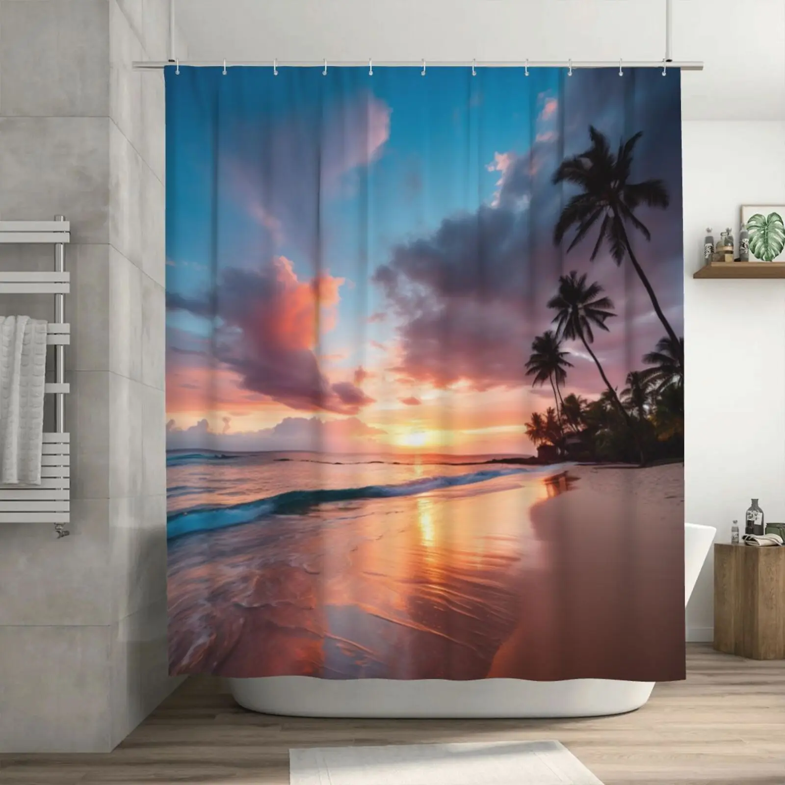 

Beach Holiday Style Bathroom Curtains Bathroom Shower Curtains Polyester Curtains Bathroom Accessories No Hooks 180X180CM