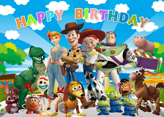 Toy Story Fondali fotografici per bambini Puntelli Decorazione per feste di compleanno per ragazzi Primo compleanno Decorazione per sfondo fotografico per cartoni animati