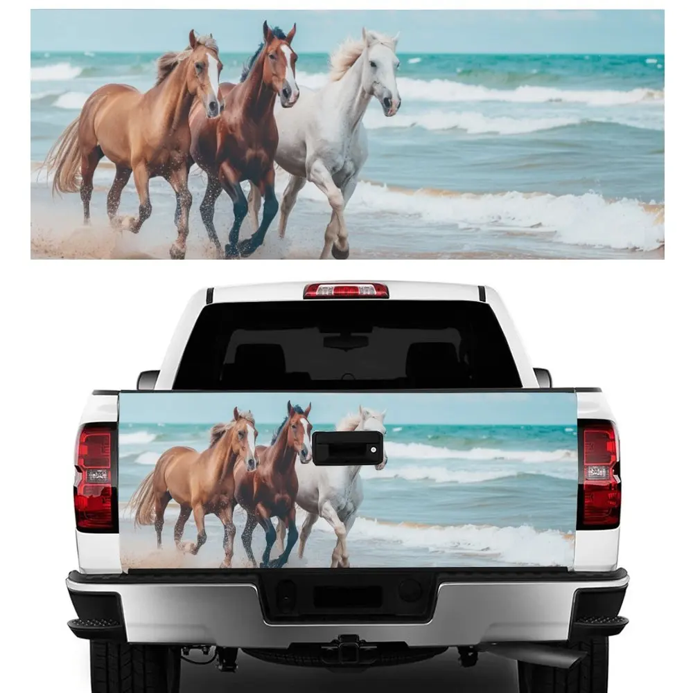 Beach Running Horse Sea Wave Print Car Tail Trunk Protect Vinly Decal Auto Accessories Hood Decor Sticker for Off-road Pickup