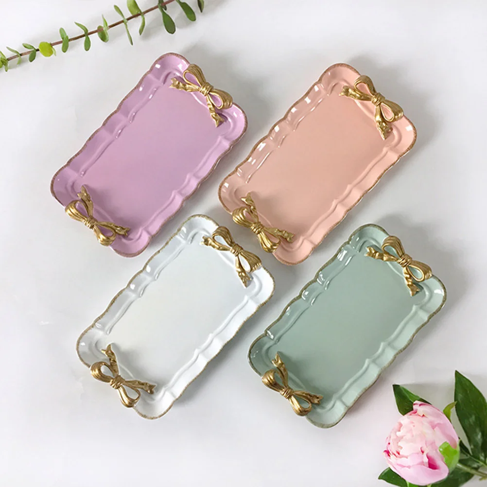 Bowknot صينية الحلوى الصغيرة معكرون اللون رسمت باليد الرجعية مجوهرات من مادة الراتنج طبق كعكة طبق للوجبات الخفيفة التصوير الدعامة