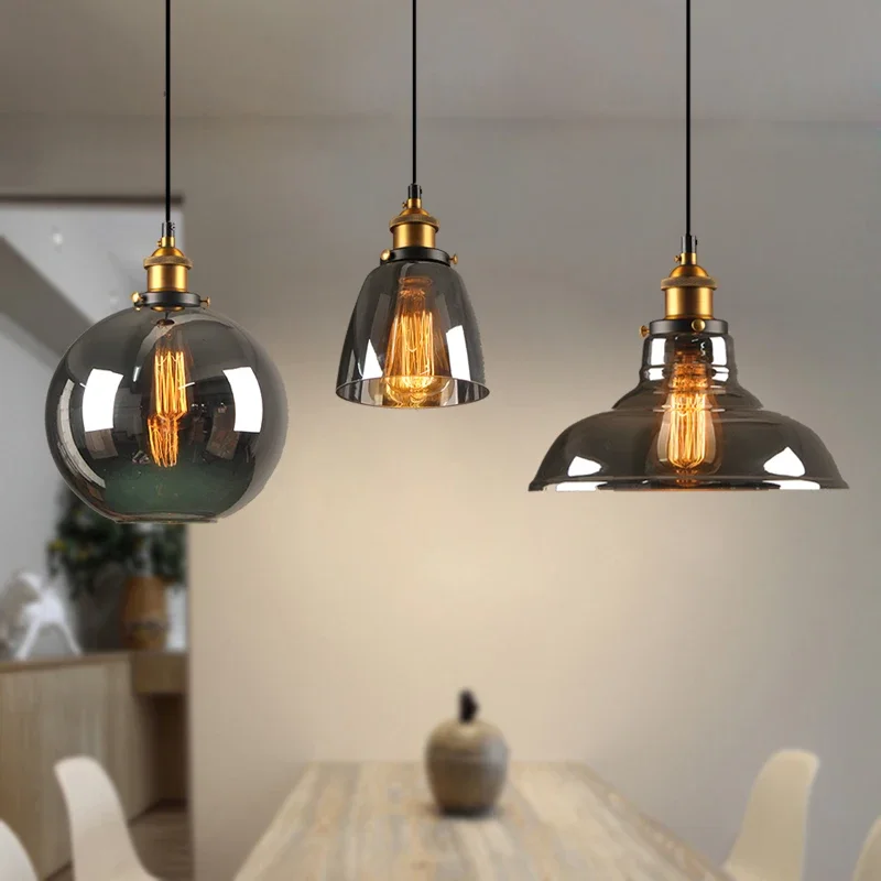 

Pendant Lights Glass Ceiling Lamps Loft Industrial Hang Lamp Smoky Grey Modern Lustre Pendent Lights Room Decor