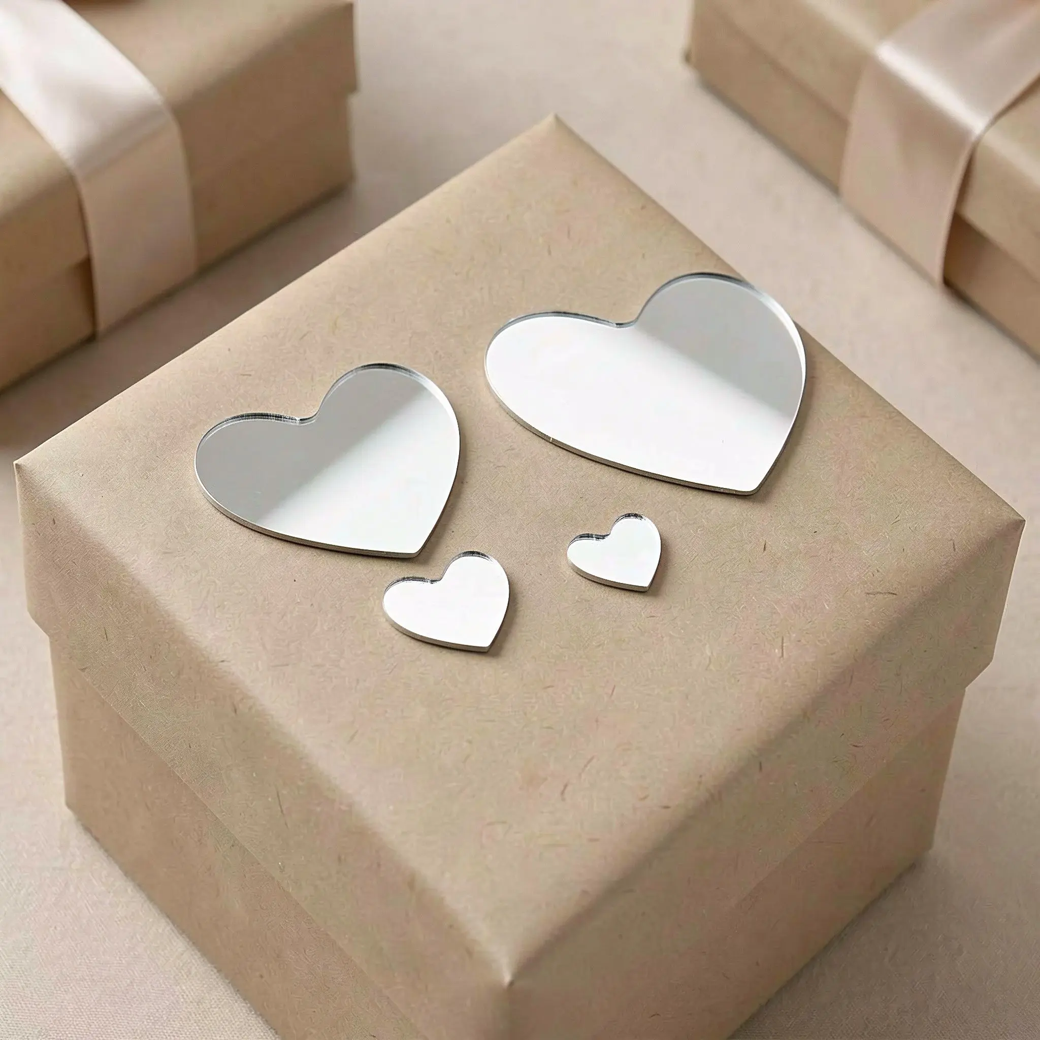 270pcs Self Adhesive Glass Mirror Tiles Modern Wall Mirror Stickers Mini Glass Heart Mirror Tiles Silver Mosaic Mirror Tiles