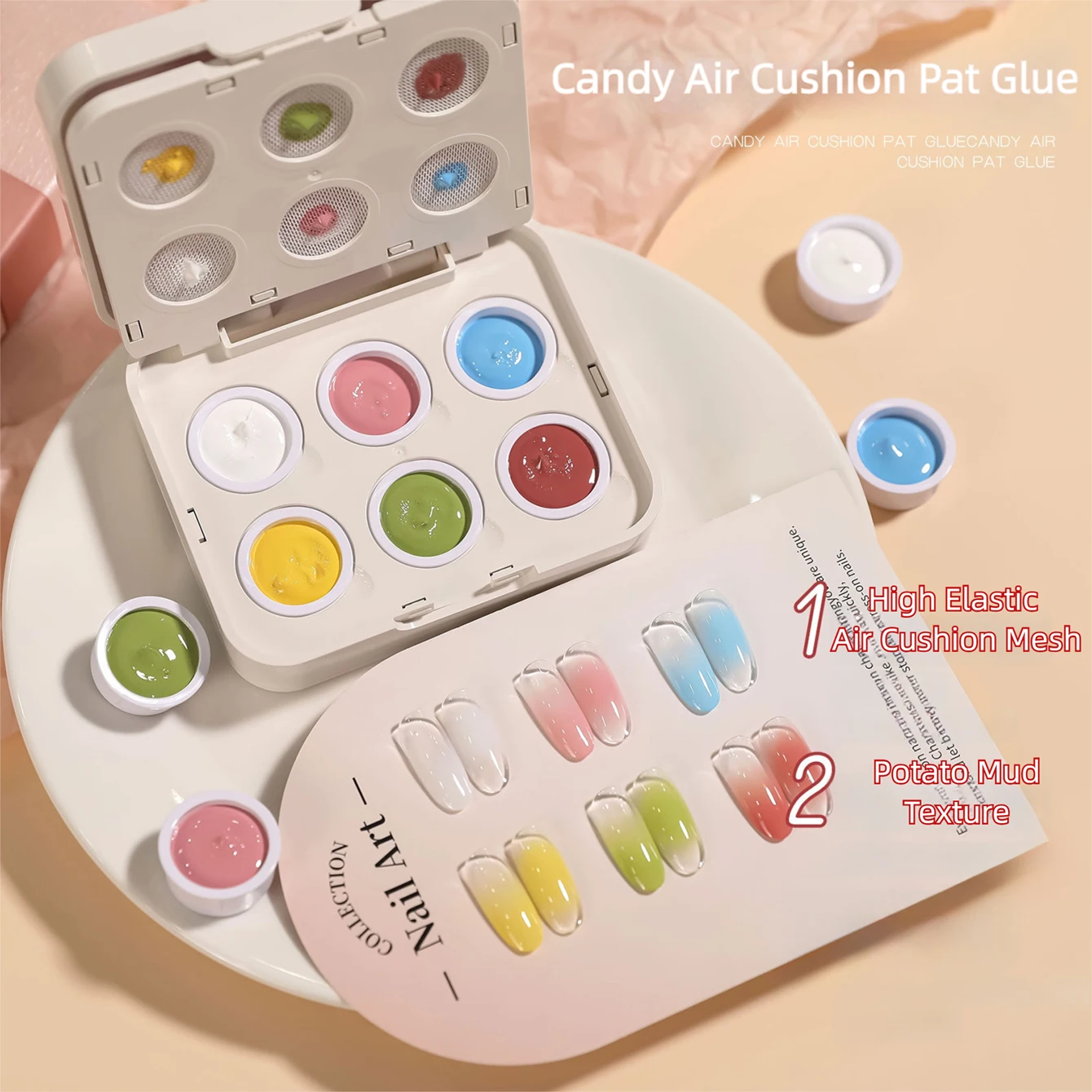 

2026 Summer New 6-Grid Sweet Air Cushion Patting Gel, Gradient High Saturation No-Wipe Carving & Painting Nail Art Special Gel