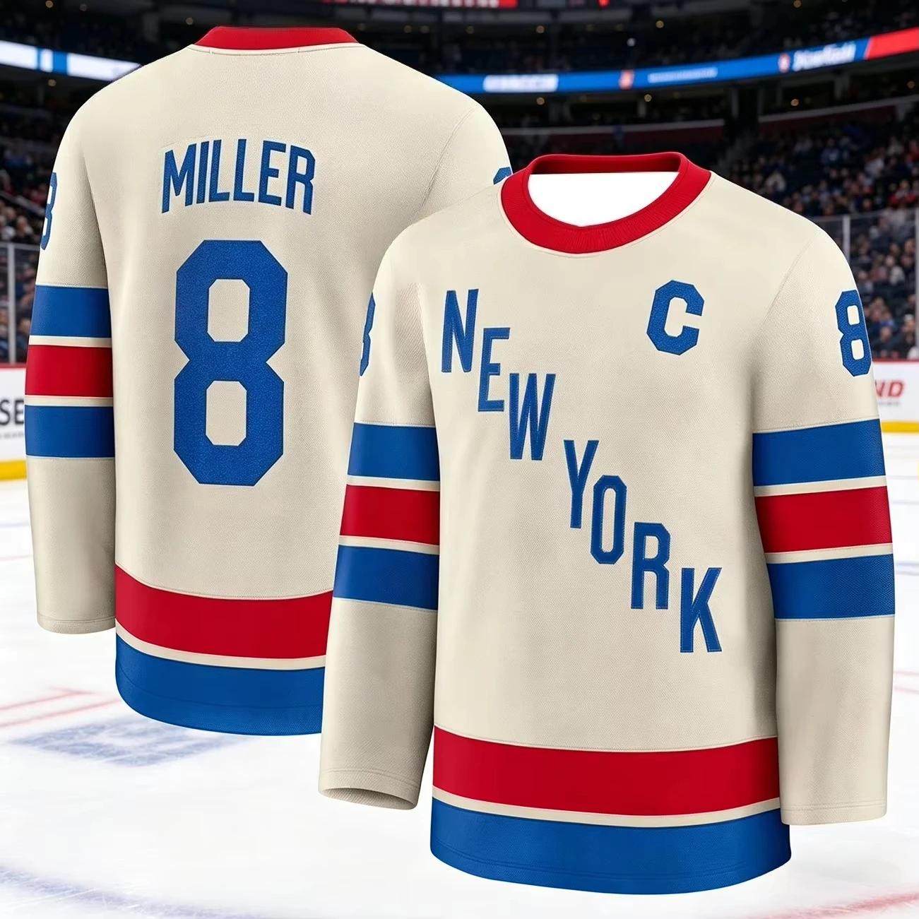 2026 Men's New Ice Hockey Training Suit - Rangers Team Series 3D Printed Embroidery Moisture-Wicking White Long-Sleeved Top Kids