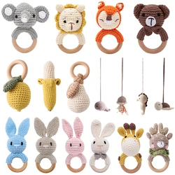 Baby Crochet Teether Bunny Animal Fruit Wooden Ratter Toys BPA Free Rattle Toy Newborn Rodent Infant Gym Mobile Educational Toys