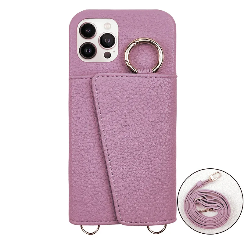 

The New Model Is Suitable for iPhone 14 Vanity Mirror Card Case 13 Promax Card Holder 12 Pro Crossbody Strap 11 Leather Cover