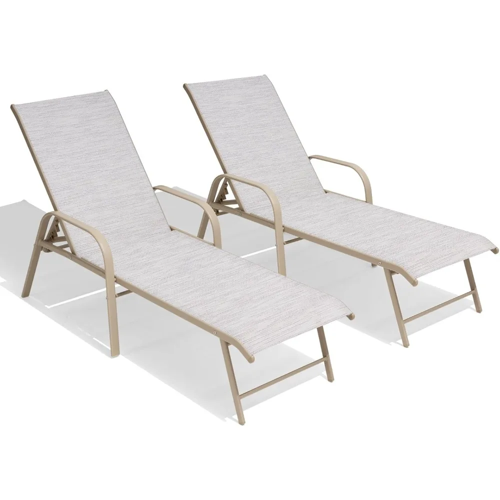 

Chaise Lounge Chair Outdoor with Armrests, Pool Lounge Chairs Set of 2, Aluminum Adjustable 5 Positions Sun Tanning Lounger for
